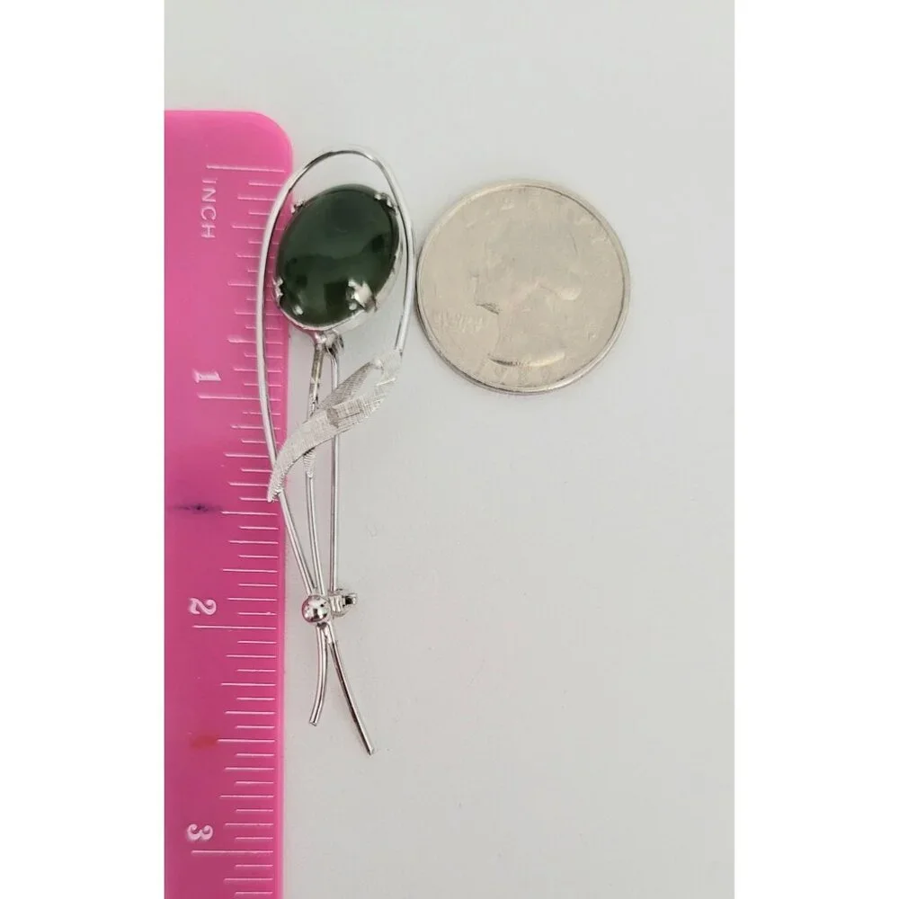Sterling Silver Jade Flower Leaf Open Brooch Pin, M302